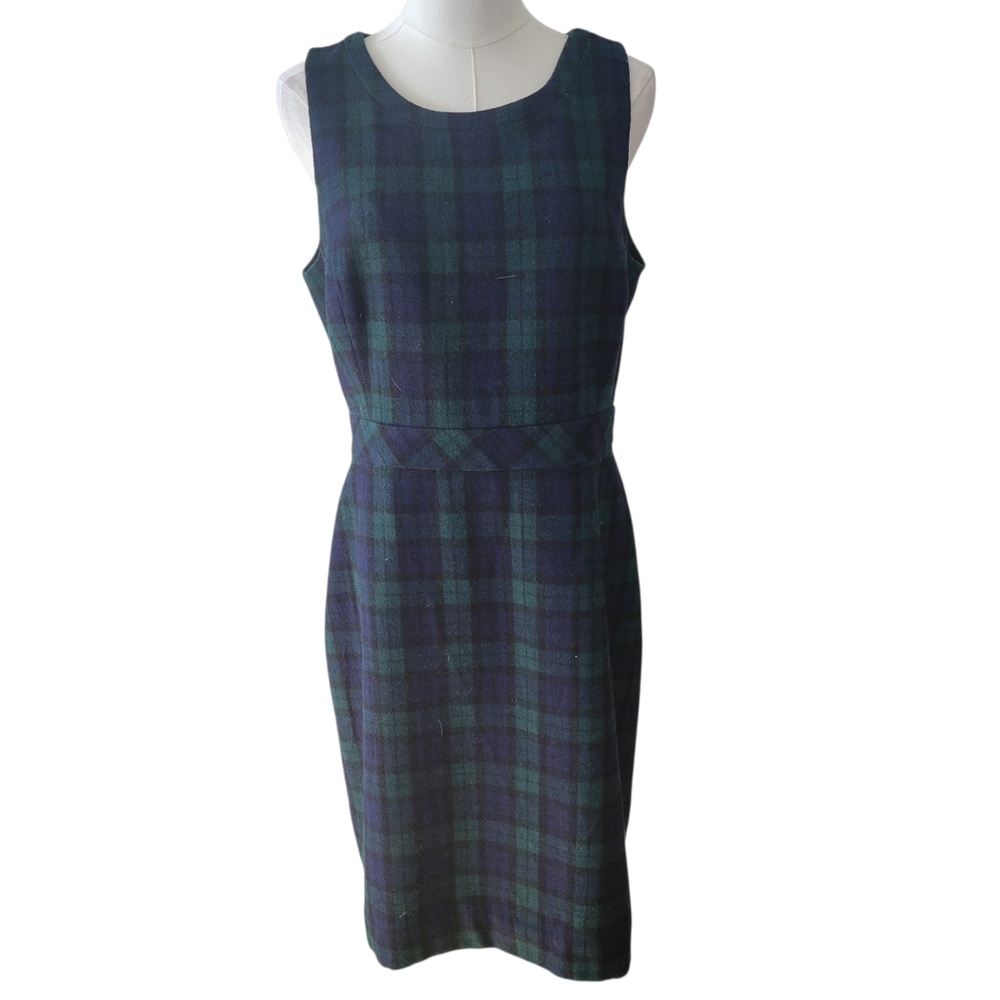 J. Crew‎ Blue & Green Wool Blend Sleeveless Dress Size 10